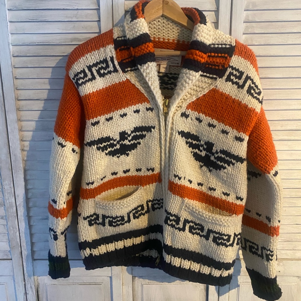 filson x cowichan 100% wool zip up jacket size small bear eagle winter fall